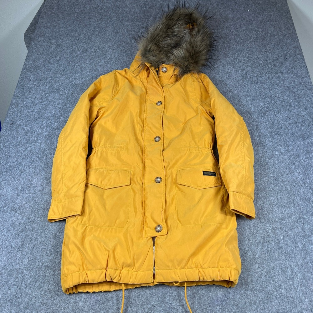 Abercrombie & Fitch Sherpa Lined Hooded Parka Jacket Womens Sm Yellow Faux Fur